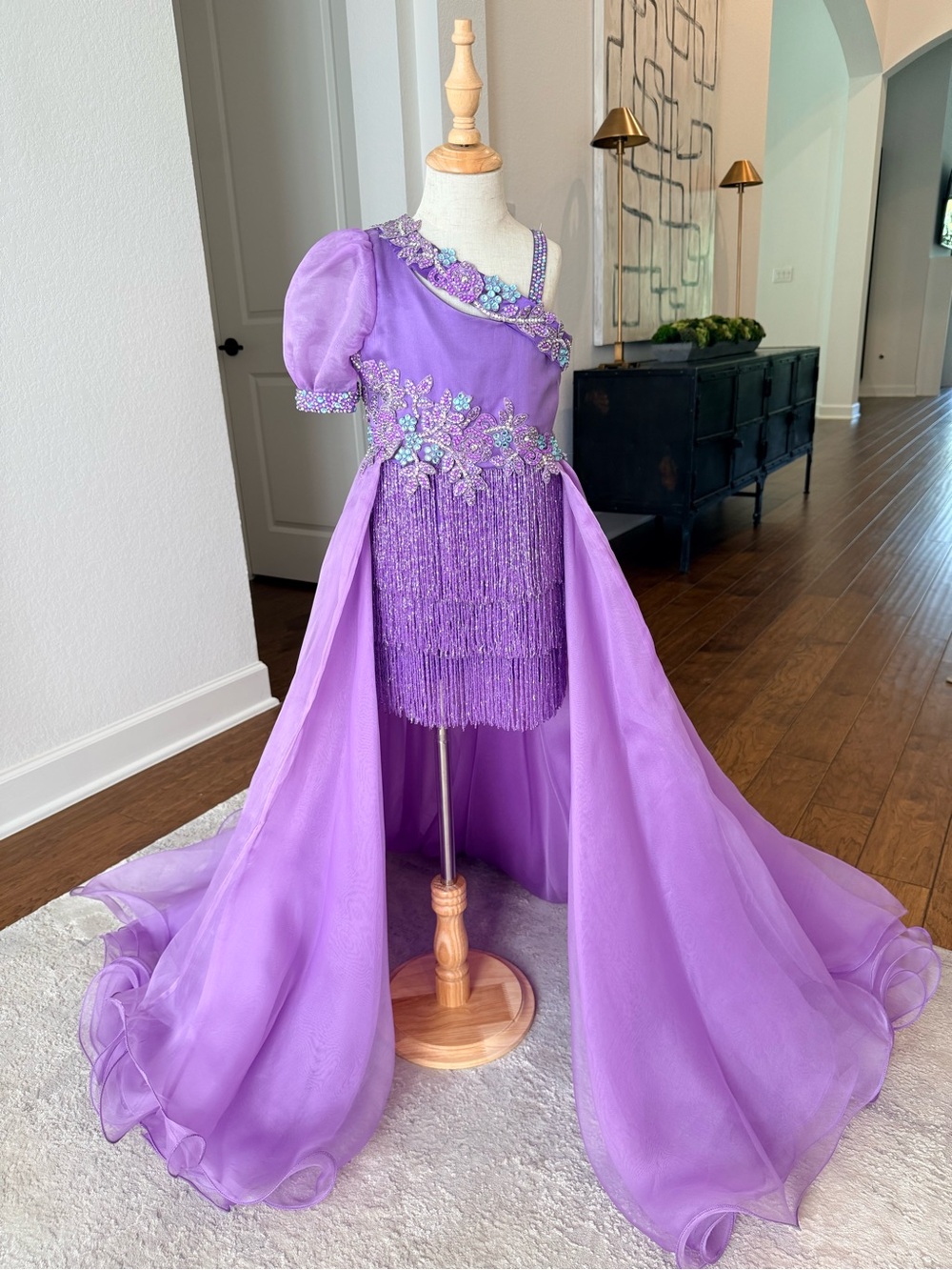 Caitlyn Kent: Purple Girls' Pageant Costume Dress with Beaded Fringe